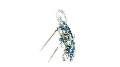Diamond & Sapphires Swirl Top In Platinum Brooch