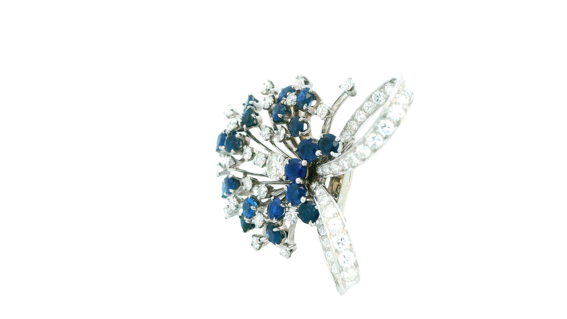 Diamond & Sapphires Swirl Top In Platinum Brooch