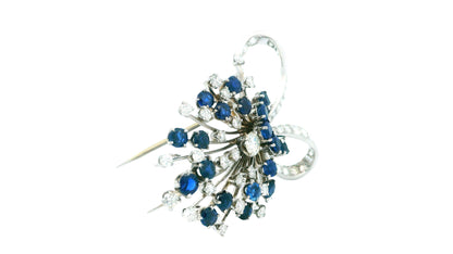 Diamond & Sapphires Swirl Top In Platinum Brooch