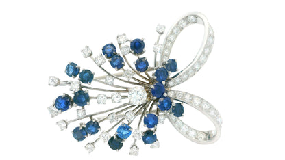 Diamond & Sapphires Swirl Top In Platinum Brooch