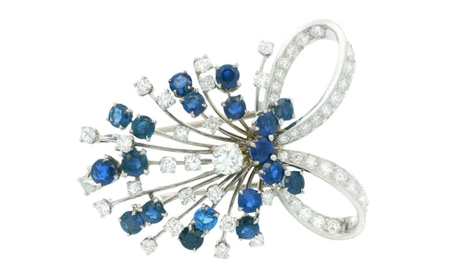 Diamond & Sapphires Swirl Top In Platinum Brooch
