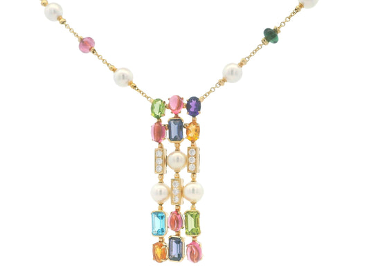 Bulgari Allegra 18K Yellow Gold Multi Gemstone Drop Necklace