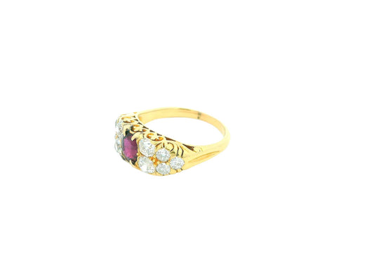 Antique 18K Yellow Gold Filigree Ruby Pave Sides Ring