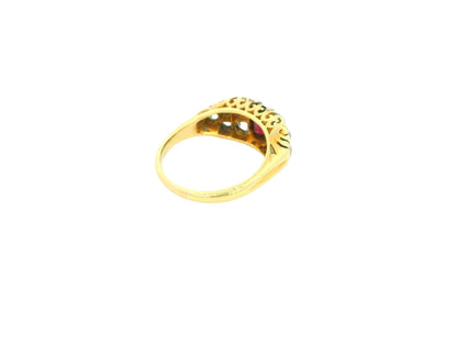 Antique 18K Yellow Gold Filigree Ruby Pave Sides Ring