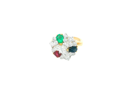 O Heyman 18k ring 1.72 dias rand ps ruby,sapp,emerald