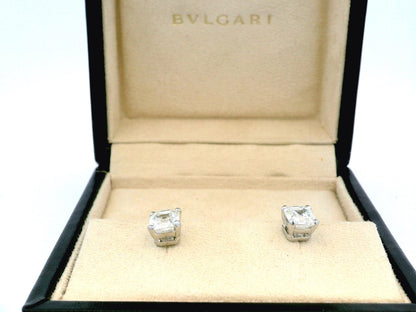 Bvlgari Platinum Radiant-Cut Diamond Earrings studs W/Box & GIA Certificate