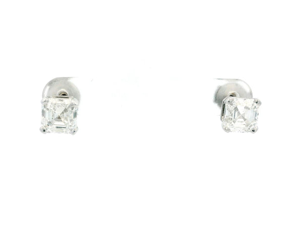 Bvlgari Platinum Radiant-Cut Diamond Earrings studs W/Box & GIA Certificate