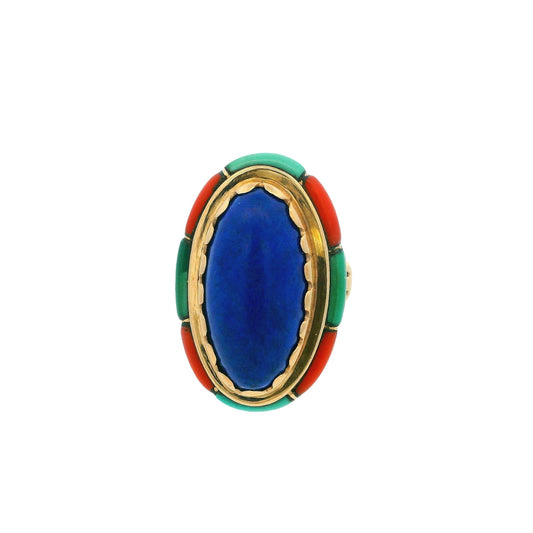 Elias 14k Yellow Gold Central Lapis Cabochon Indian Large Ring