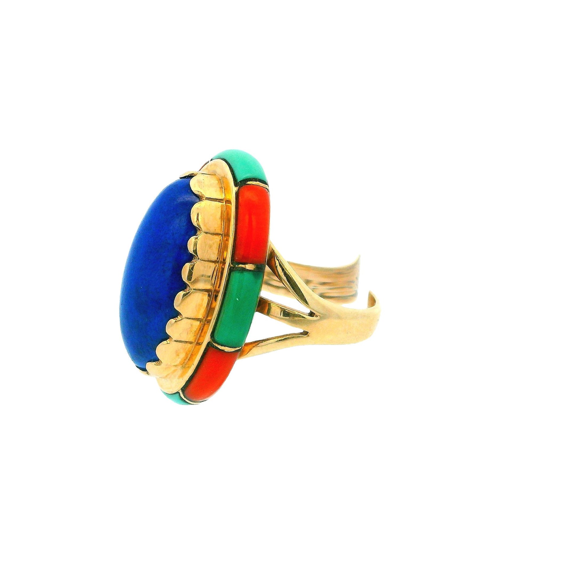 Elias 14k Yellow Gold Central Lapis Cabochon Indian Large Ring