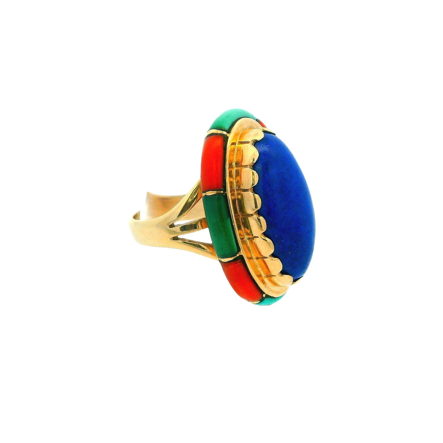 Elias 14k Yellow Gold Central Lapis Cabochon Indian Large Ring