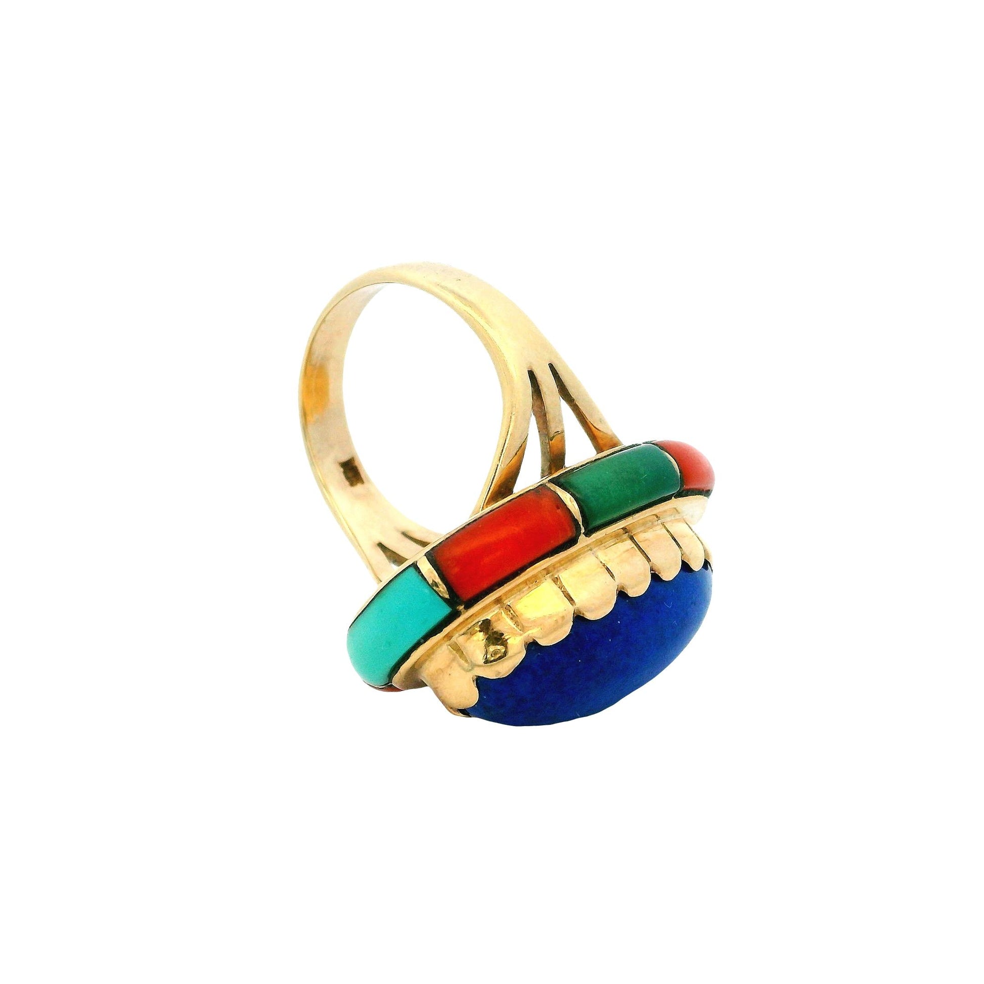 Elias 14k Yellow Gold Central Lapis Cabochon Indian Large Ring