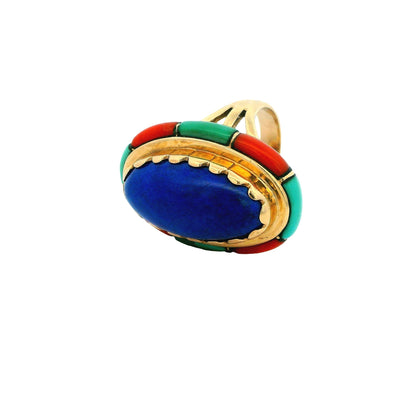 Elias 14k Yellow Gold Central Lapis Cabochon Indian Large Ring