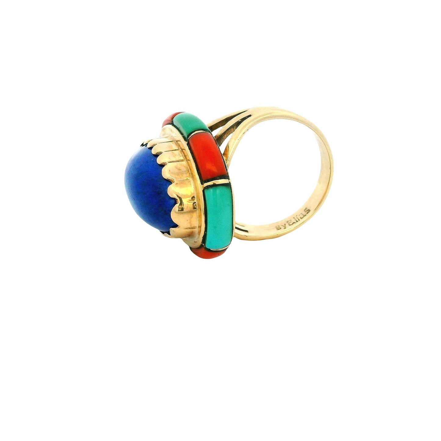 Elias 14k Yellow Gold Central Lapis Cabochon Indian Large Ring