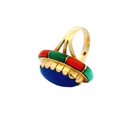 Elias 14k Yellow Gold Central Lapis Cabochon Indian Large Ring
