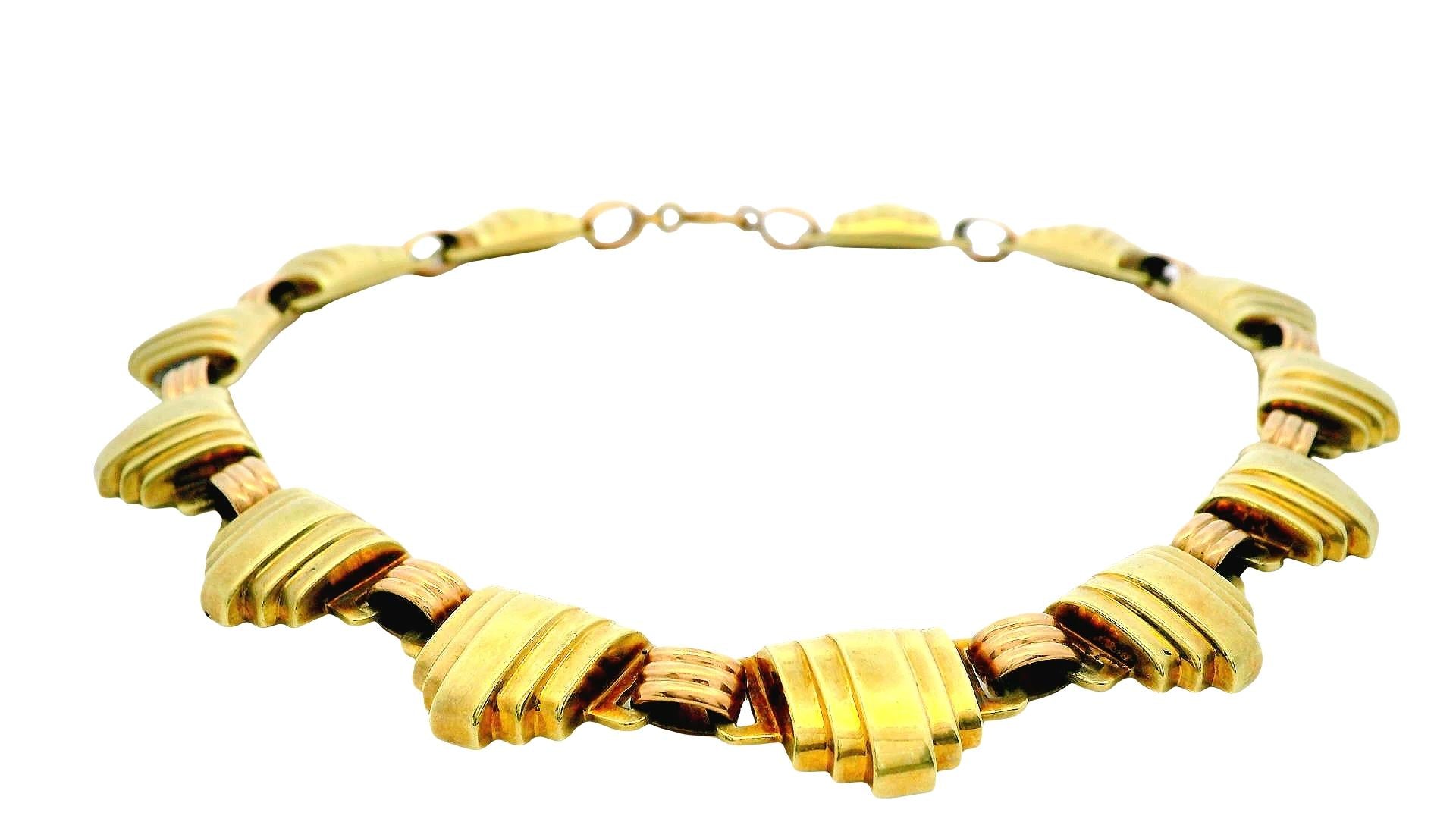 Tiffany & Co. 14K Yellow Gold Skyscraper & Rose gold Fluted Connectors Necklace