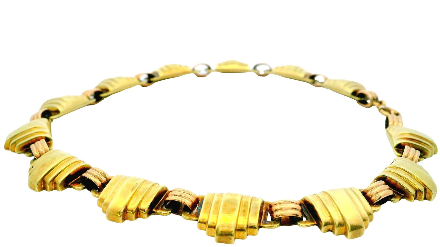 Tiffany & Co. 14K Yellow Gold Skyscraper & Rose gold Fluted Connectors Necklace