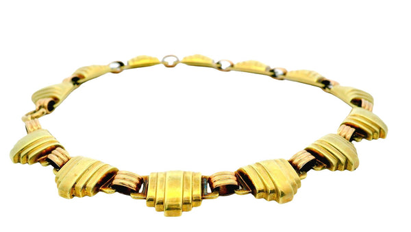 Tiffany & Co. 14K Yellow Gold Skyscraper & Rose gold Fluted Connectors Necklace