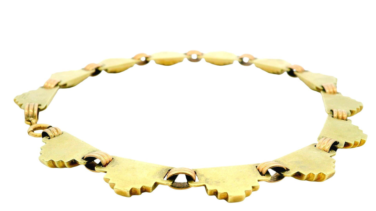 Tiffany & Co. 14K Yellow Gold Skyscraper & Rose gold Fluted Connectors Necklace