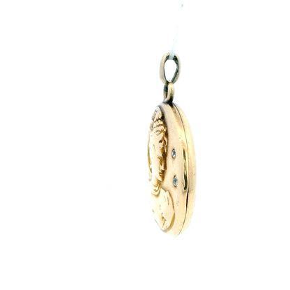 Art Nouveau 14k Gold Woman Locket Repoussé Locket & Diamond Pendant