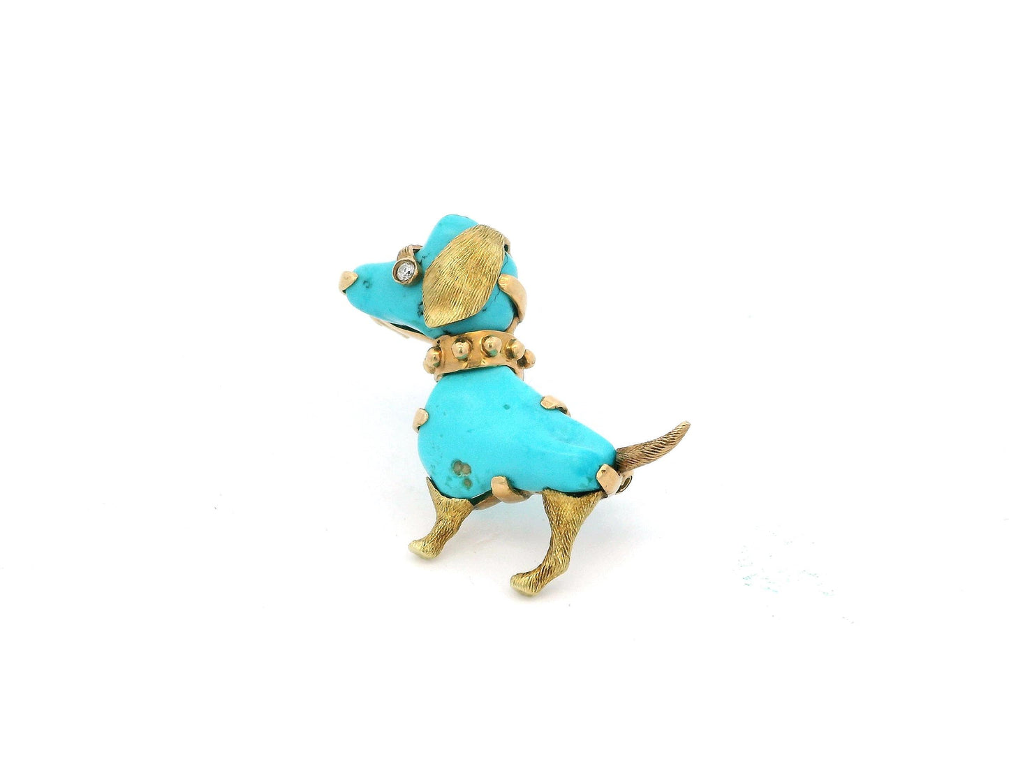 Turquoise &18k yellow Gold & Diamond Dog Eye Beaded Collar Brooch