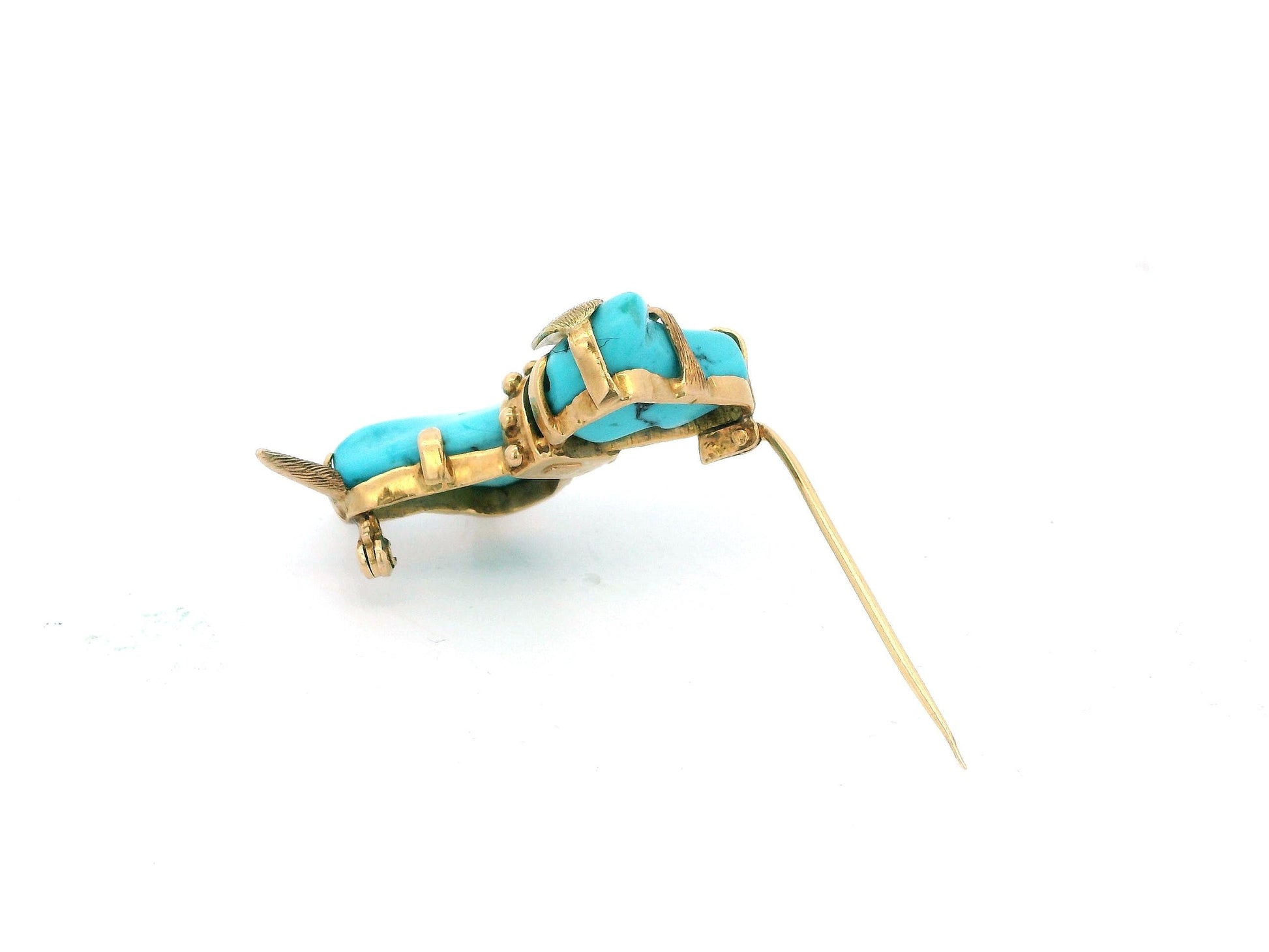 Turquoise &18k yellow Gold & Diamond Dog Eye Beaded Collar Brooch