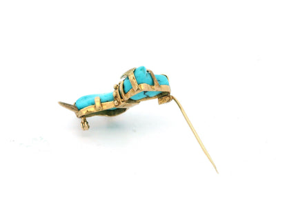Turquoise &18k yellow Gold & Diamond Dog Eye Beaded Collar Brooch