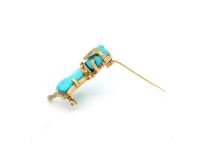 Turquoise &18k yellow Gold & Diamond Dog Eye Beaded Collar Brooch