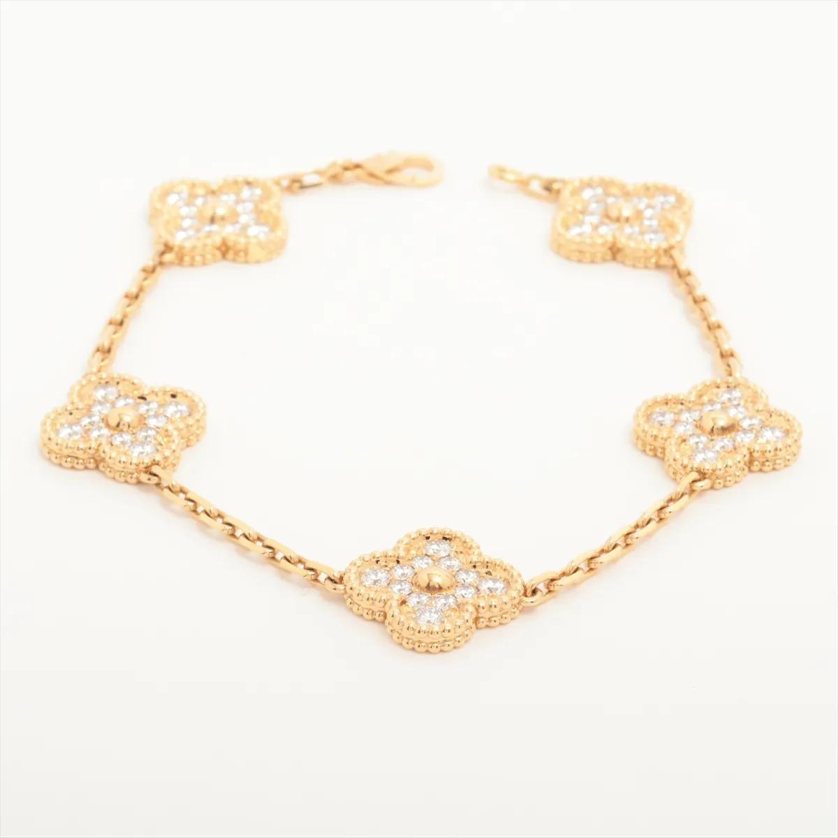 Van Cleef & Arpels Vintage Alhambra 5P 18K Yellow Gold diamond  Bracelet