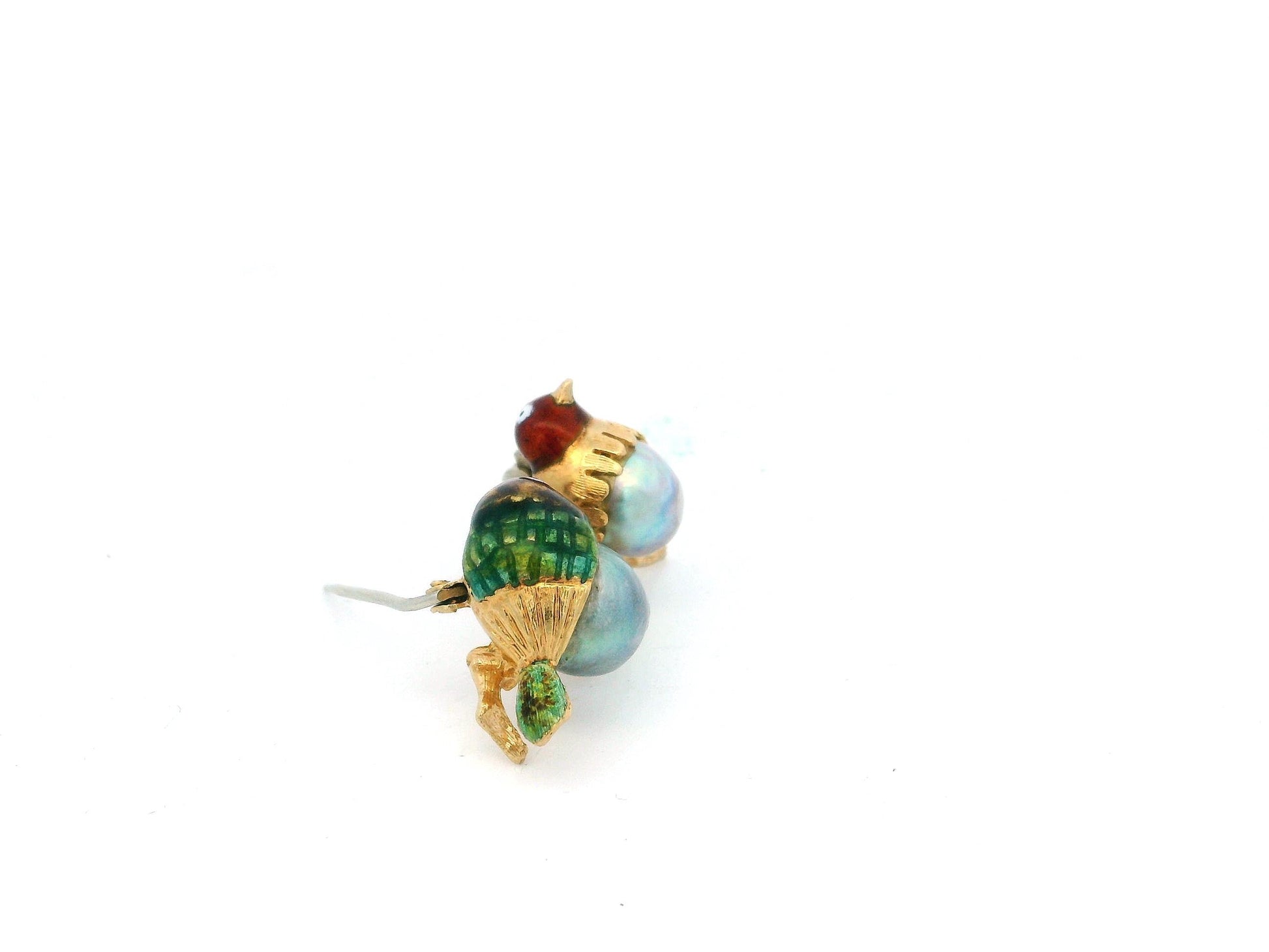 Love Bird Enamel & Pearl Brooch in 18K Yellow Gold