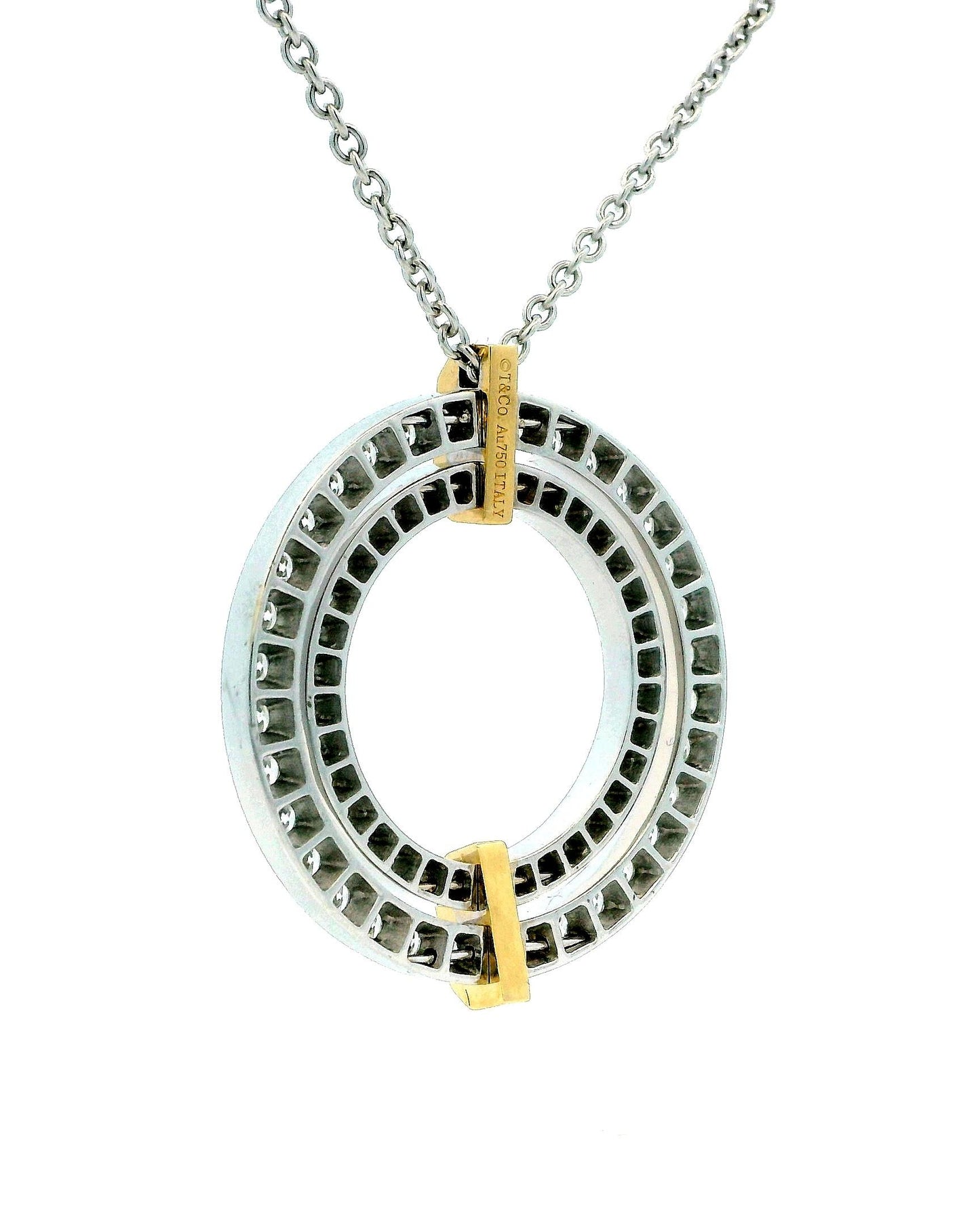 Tiffany Edge Large Circle in 18K White & Yellow Gold with Diamonds, Necklace