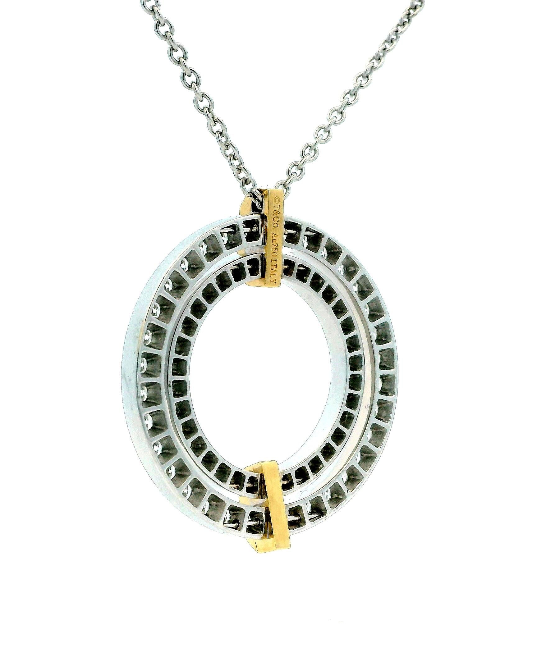 Tiffany Edge Large Circle in 18K White & Yellow Gold with Diamonds, Necklace
