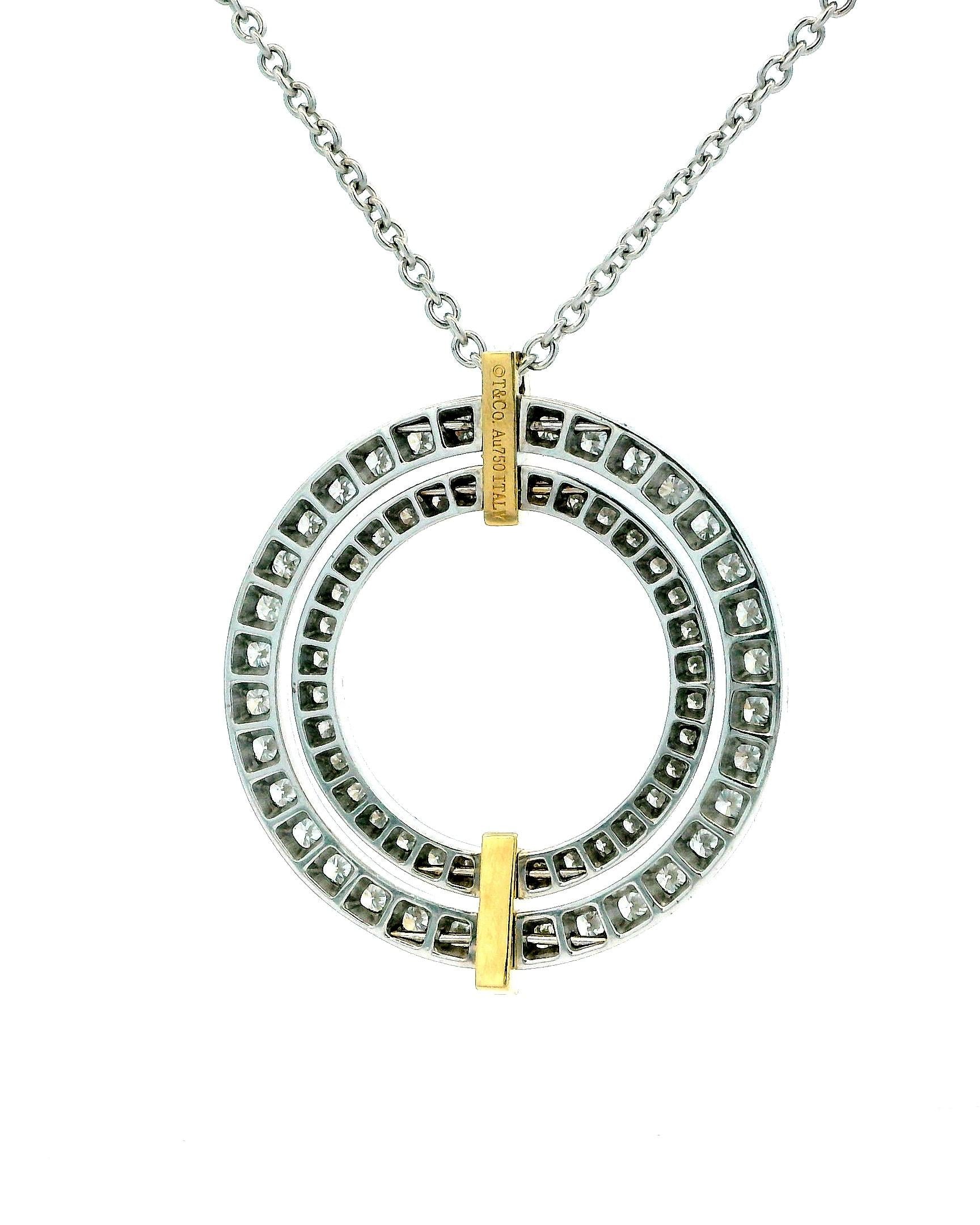 Tiffany Edge Large Circle in 18K White & Yellow Gold with Diamonds, Necklace