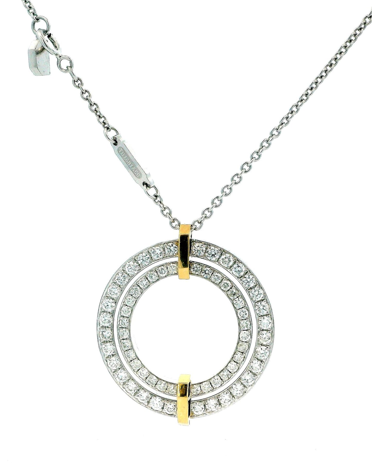 Tiffany Edge Large Circle in 18K White & Yellow Gold with Diamonds, Necklace