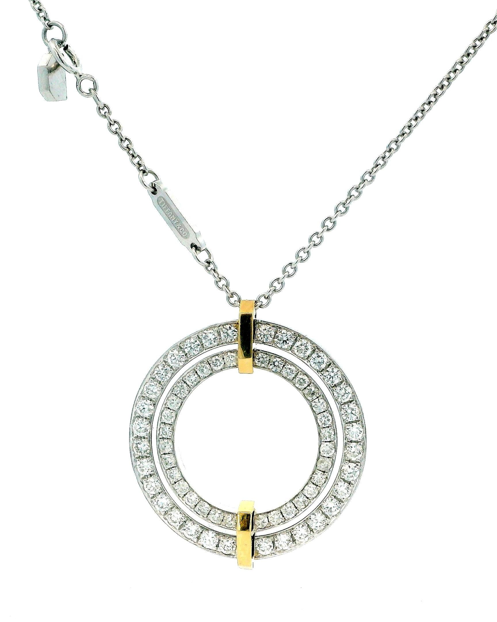 Tiffany Edge Large Circle in 18K White & Yellow Gold with Diamonds, Necklace
