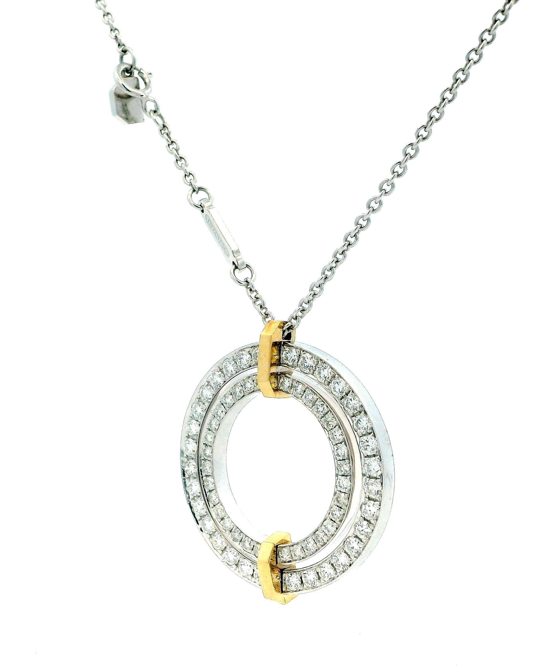 Tiffany Edge Large Circle in 18K White & Yellow Gold with Diamonds, Necklace