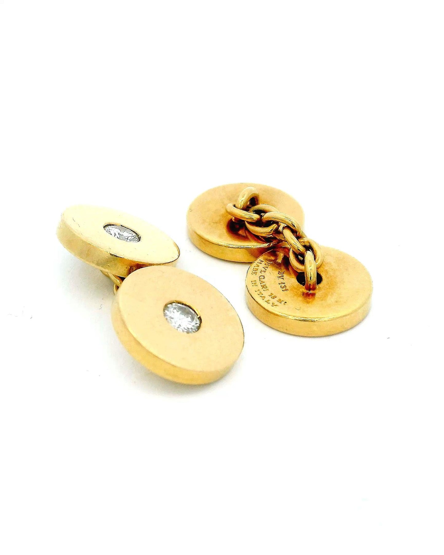 Bulgari 18k Gold Four Diamond Circle Cuff Links