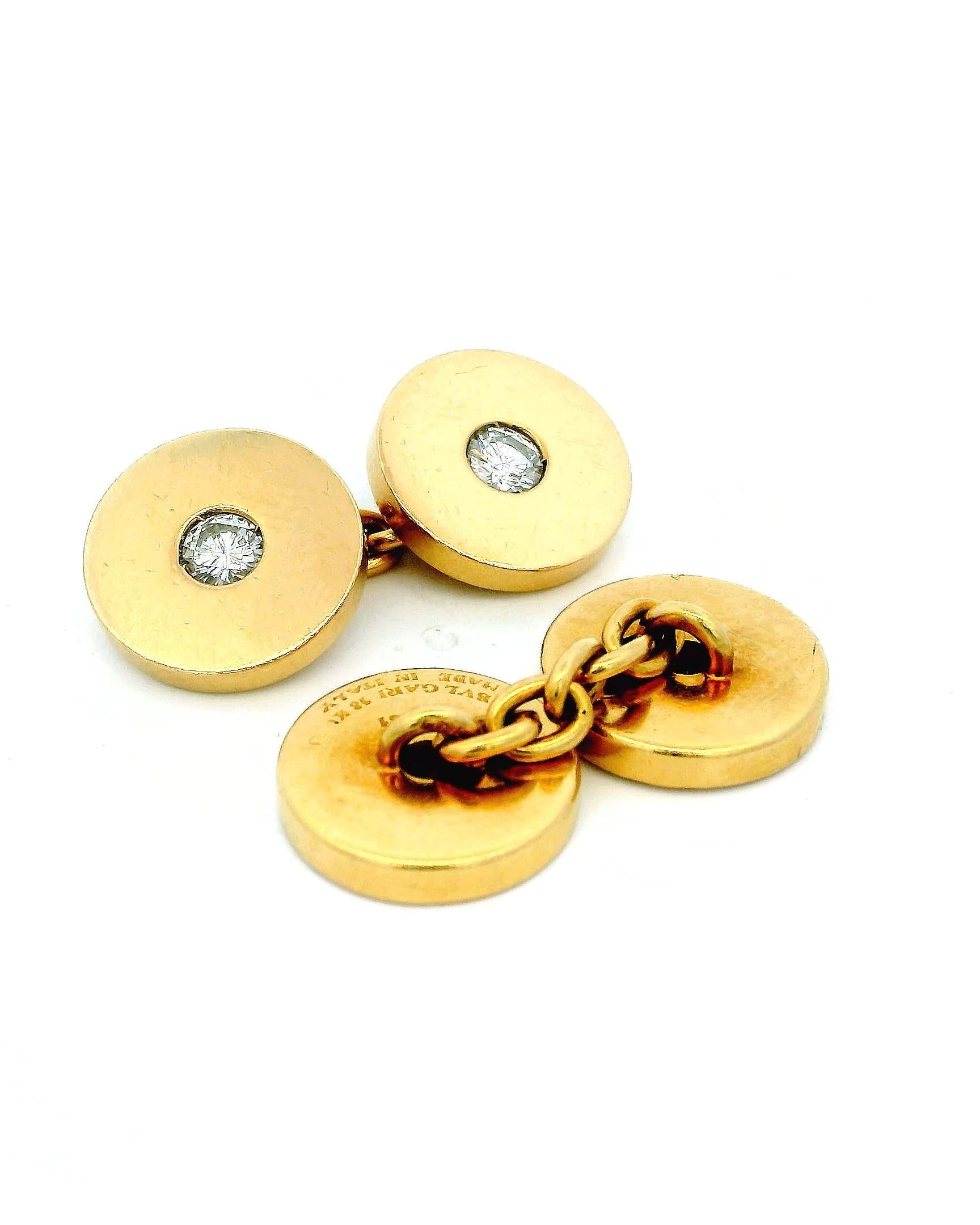 Bulgari 18k Gold Four Diamond Circle Cuff Links