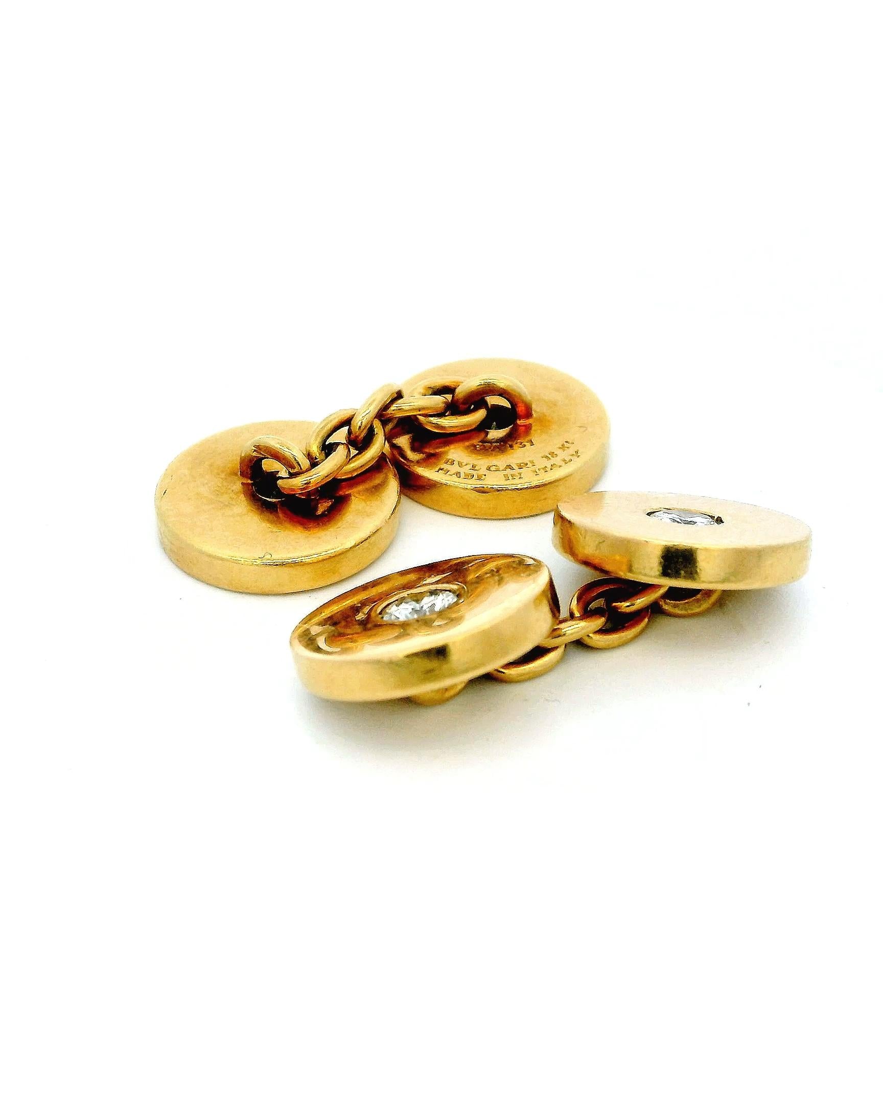 Bulgari 18k Gold Four Diamond Circle Cuff Links