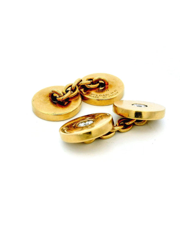 Bulgari 18k Gold Four Diamond Circle Cuff Links
