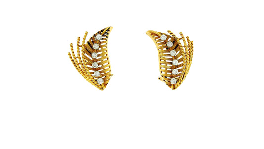 18K Gold Diamond Four Ropes Design Leaf Earrings