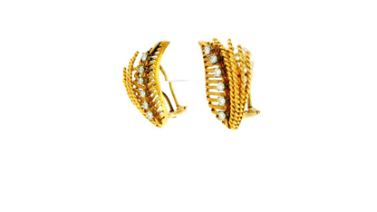 18K Gold Diamond Four Ropes Design Leaf Earrings