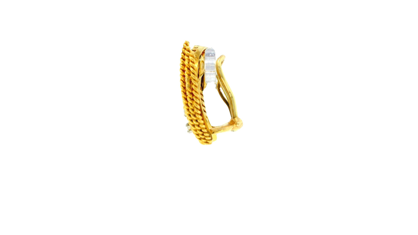 18K Gold Diamond Four Ropes Design Leaf Earrings