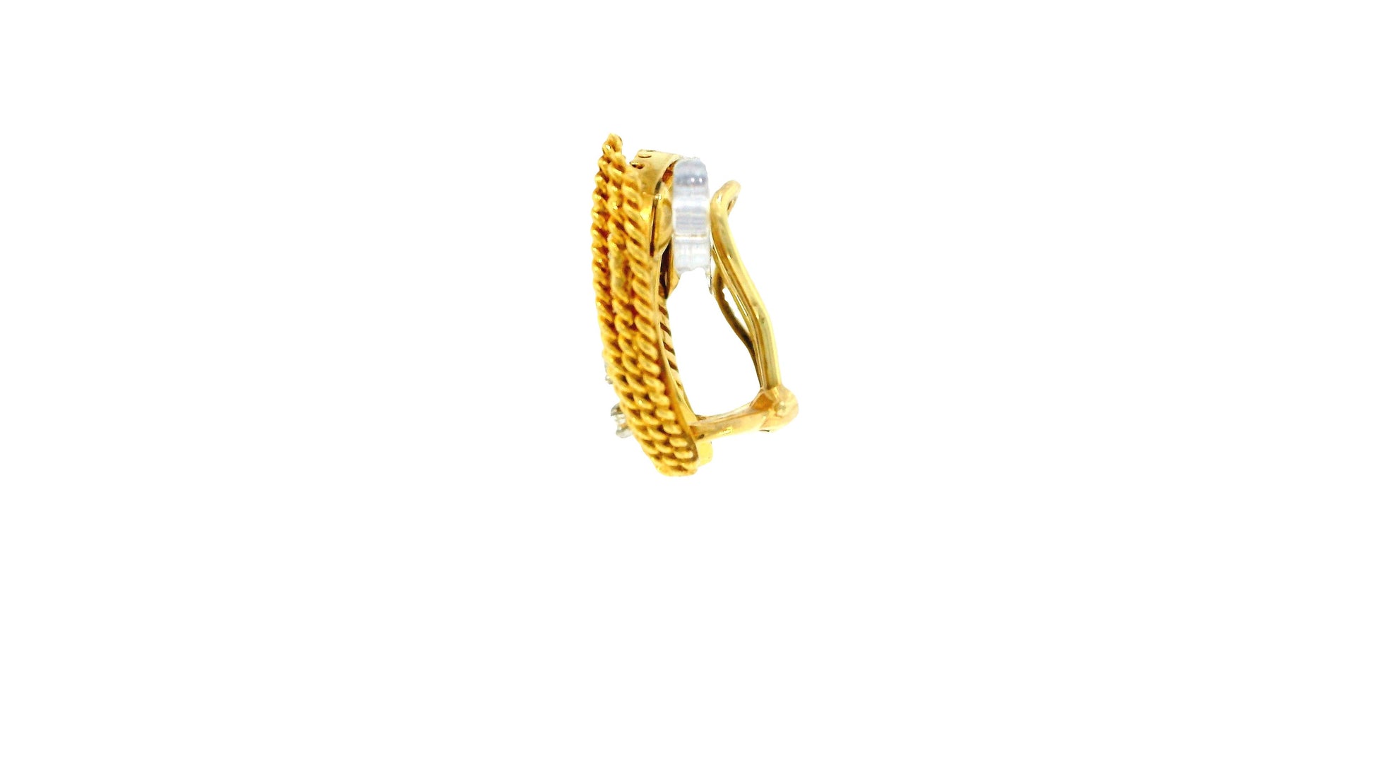 18K Gold Diamond Four Ropes Design Leaf Earrings