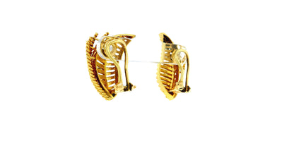 18K Gold Diamond Four Ropes Design Leaf Earrings