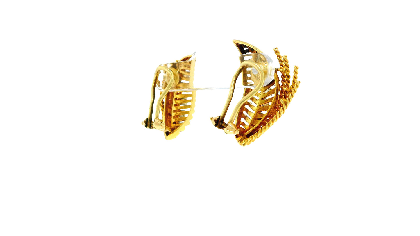 18K Gold Diamond Four Ropes Design Leaf Earrings