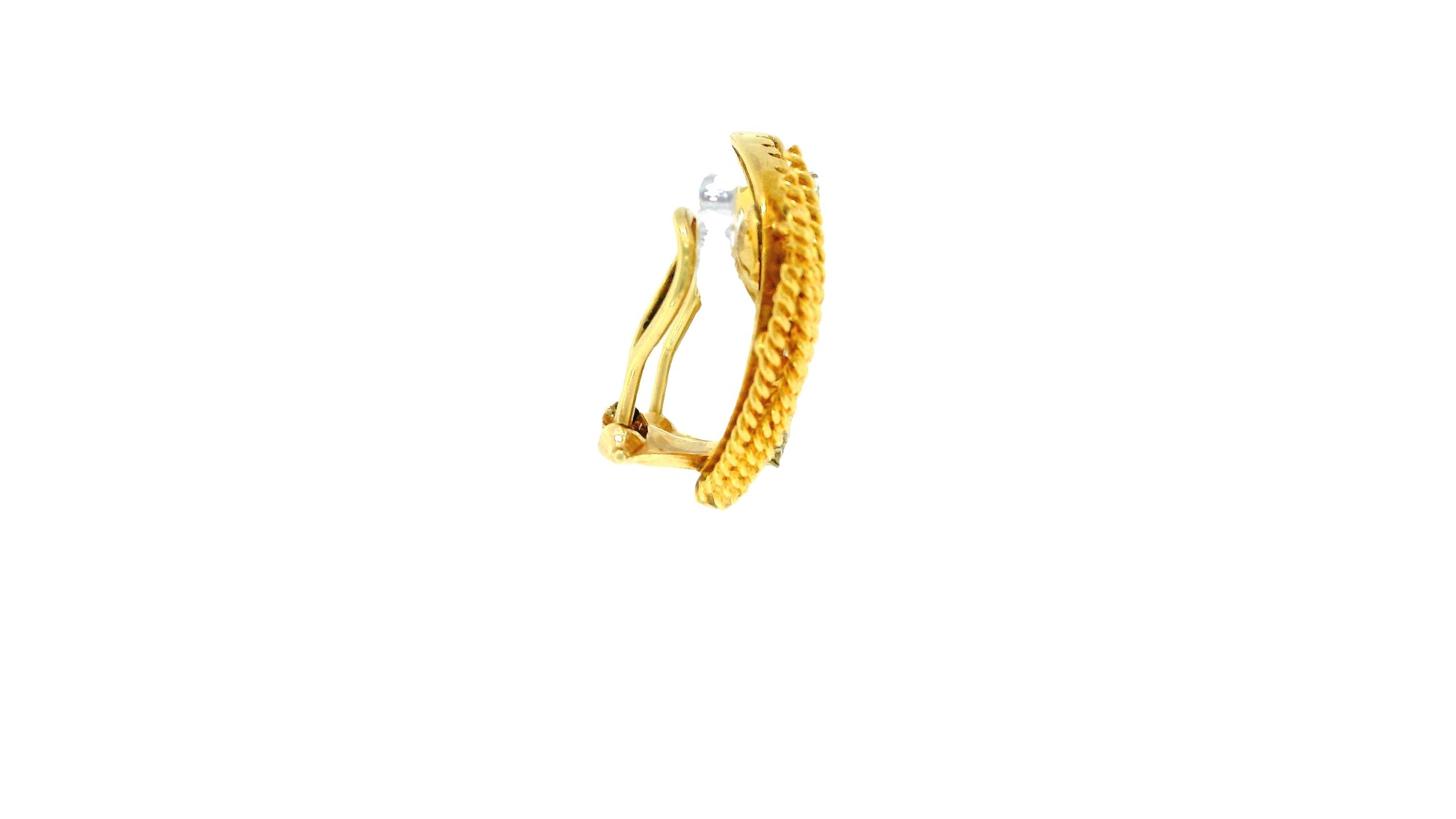18K Gold Diamond Four Ropes Design Leaf Earrings