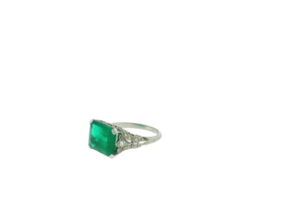 art deco plat filagre ring 4.06 muzo emerald vivid green Dunaigre report