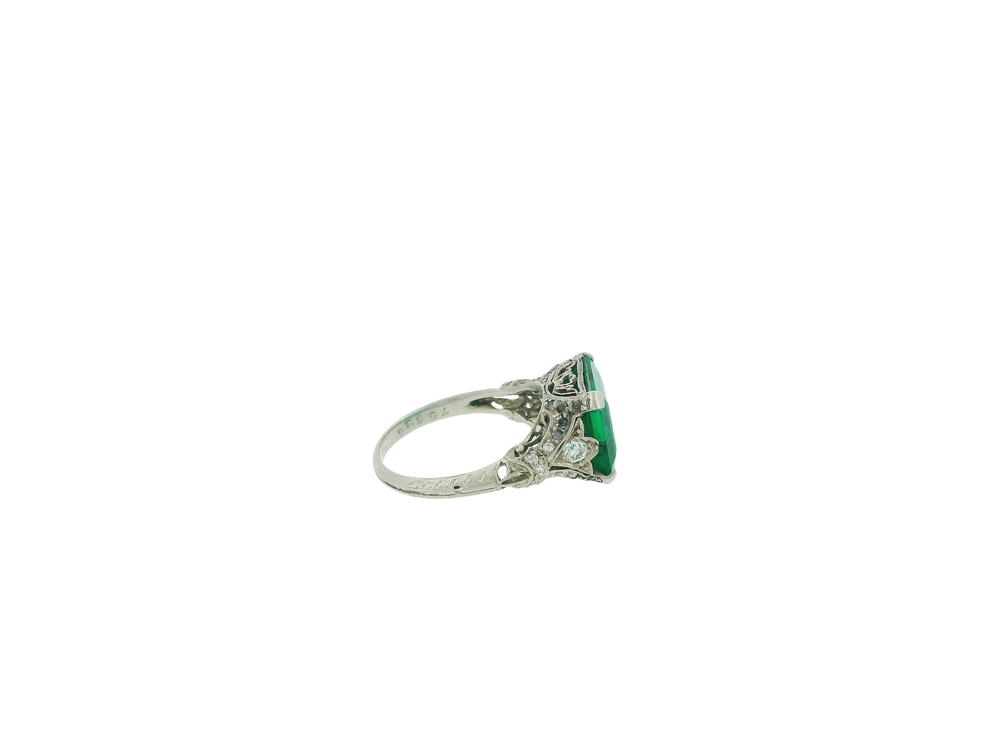 art deco plat filagre ring 4.06 muzo emerald vivid green Dunaigre report