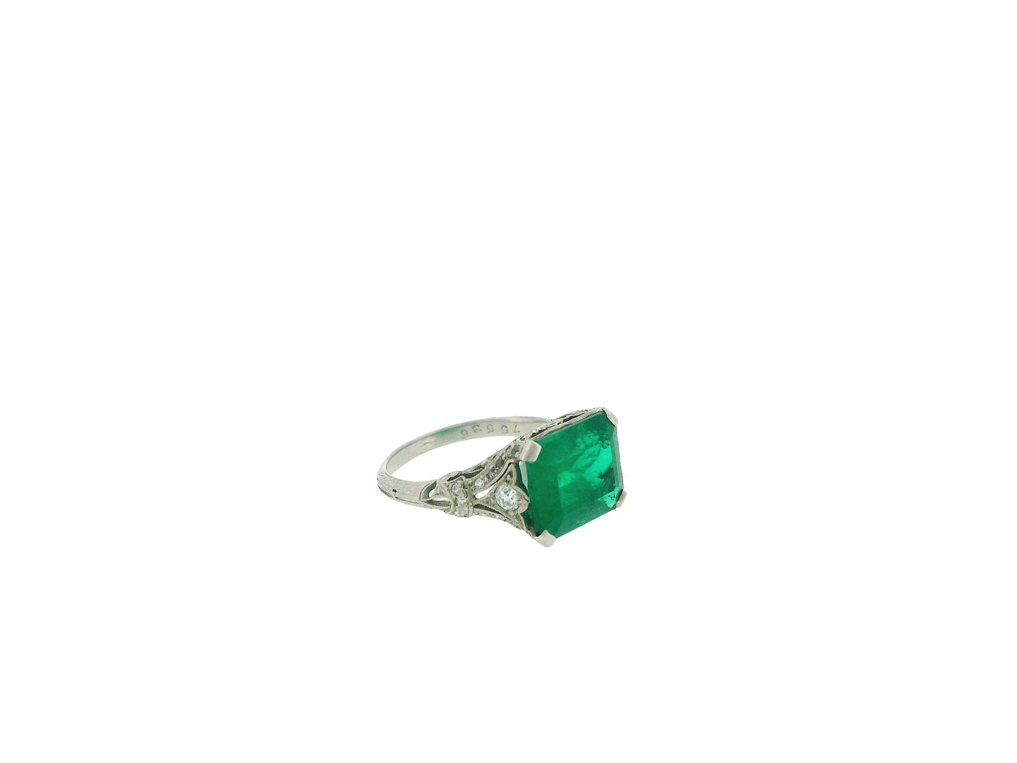 art deco plat filagre ring 4.06 muzo emerald vivid green Dunaigre report