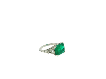 art deco plat filagre ring 4.06 muzo emerald vivid green Dunaigre report